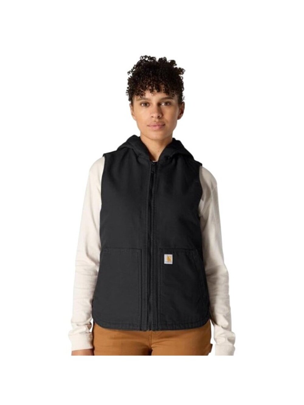 Carhartt Relaxed Fit Washed Duck Insulated Hooded Vest Black Womens Small 4-6